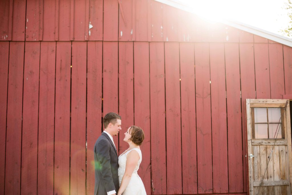 Red Barn Reception Bride and Groom